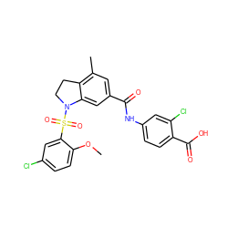 COc1ccc(Cl)cc1S(=O)(=O)N1CCc2c(C)cc(C(=O)Nc3ccc(C(=O)O)c(Cl)c3)cc21 ZINC000059716194