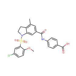 COc1ccc(Cl)cc1S(=O)(=O)N1CCc2c(C)cc(C(=O)Nc3ccc(C(=O)O)cc3)cc21 ZINC000034948593