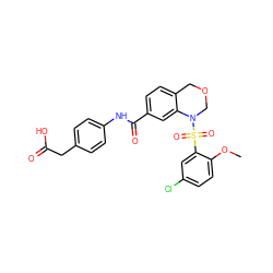 COc1ccc(Cl)cc1S(=O)(=O)N1COCc2ccc(C(=O)Nc3ccc(CC(=O)O)cc3)cc21 ZINC000114512935