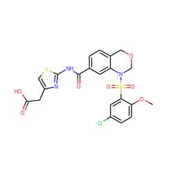 COc1ccc(Cl)cc1S(=O)(=O)N1COCc2ccc(C(=O)Nc3nc(CC(=O)O)cs3)cc21 ZINC000114517666