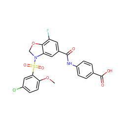 COc1ccc(Cl)cc1S(=O)(=O)N1COc2c(F)cc(C(=O)Nc3ccc(C(=O)O)cc3)cc21 ZINC000114517415