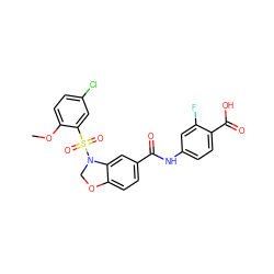 COc1ccc(Cl)cc1S(=O)(=O)N1COc2ccc(C(=O)Nc3ccc(C(=O)O)c(F)c3)cc21 ZINC000114514545