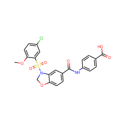 COc1ccc(Cl)cc1S(=O)(=O)N1COc2ccc(C(=O)Nc3ccc(C(=O)O)cc3)cc21 ZINC000114515420