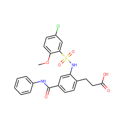 COc1ccc(Cl)cc1S(=O)(=O)Nc1cc(C(=O)Nc2ccccc2)ccc1CCC(=O)O ZINC000299859808