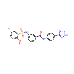 COc1ccc(Cl)cc1S(=O)(=O)Nc1cccc(C(=O)Nc2ccc(-c3nn[nH]n3)cc2)c1 ZINC000141507790