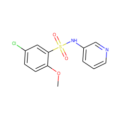 COc1ccc(Cl)cc1S(=O)(=O)Nc1cccnc1 ZINC000004135203