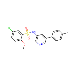 COc1ccc(Cl)cc1S(=O)(=O)Nc1cncc(-c2ccc(C)cc2)c1 ZINC000200002038