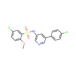 COc1ccc(Cl)cc1S(=O)(=O)Nc1cncc(-c2ccc(Cl)cc2)c1 ZINC000200001446