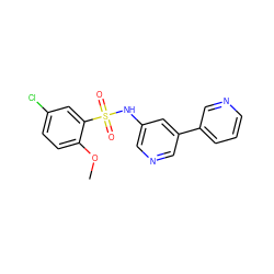 COc1ccc(Cl)cc1S(=O)(=O)Nc1cncc(-c2cccnc2)c1 ZINC000220889822