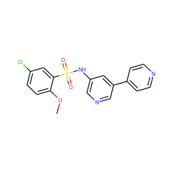 COc1ccc(Cl)cc1S(=O)(=O)Nc1cncc(-c2ccncc2)c1 ZINC000220887335