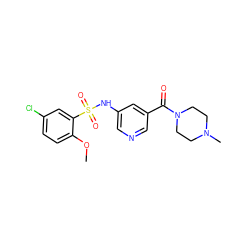 COc1ccc(Cl)cc1S(=O)(=O)Nc1cncc(C(=O)N2CCN(C)CC2)c1 ZINC000200001117