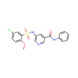 COc1ccc(Cl)cc1S(=O)(=O)Nc1cncc(C(=O)Nc2ccccc2)c1 ZINC000220892849