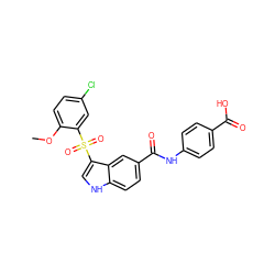 COc1ccc(Cl)cc1S(=O)(=O)c1c[nH]c2ccc(C(=O)Nc3ccc(C(=O)O)cc3)cc12 ZINC000299859383