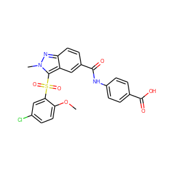 COc1ccc(Cl)cc1S(=O)(=O)c1c2cc(C(=O)Nc3ccc(C(=O)O)cc3)ccc2nn1C ZINC000299855824