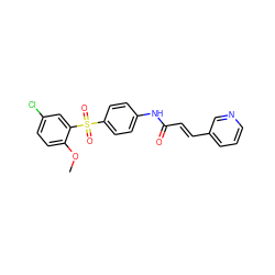 COc1ccc(Cl)cc1S(=O)(=O)c1ccc(NC(=O)/C=C/c2cccnc2)cc1 ZINC000142667148