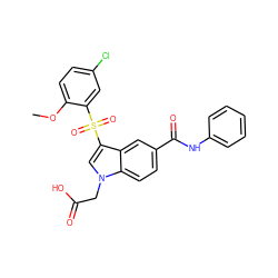 COc1ccc(Cl)cc1S(=O)(=O)c1cn(CC(=O)O)c2ccc(C(=O)Nc3ccccc3)cc12 ZINC000299854594