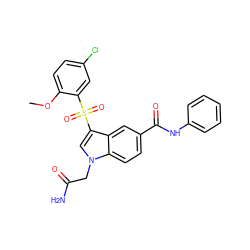 COc1ccc(Cl)cc1S(=O)(=O)c1cn(CC(N)=O)c2ccc(C(=O)Nc3ccccc3)cc12 ZINC000299856641