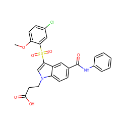 COc1ccc(Cl)cc1S(=O)(=O)c1cn(CCC(=O)O)c2ccc(C(=O)Nc3ccccc3)cc12 ZINC000299854572