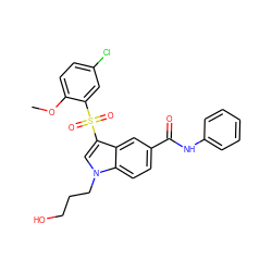 COc1ccc(Cl)cc1S(=O)(=O)c1cn(CCCO)c2ccc(C(=O)Nc3ccccc3)cc12 ZINC000299858781