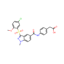 COc1ccc(Cl)cc1S(=O)(=O)c1nn(C)c2ccc(C(=O)Nc3ccc(CC(=O)O)cc3)cc12 ZINC000299860100