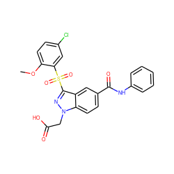 COc1ccc(Cl)cc1S(=O)(=O)c1nn(CC(=O)O)c2ccc(C(=O)Nc3ccccc3)cc12 ZINC000299857583