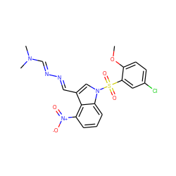 COc1ccc(Cl)cc1S(=O)(=O)n1cc(/C=N/N=C/N(C)C)c2c([N+](=O)[O-])cccc21 ZINC000299858446