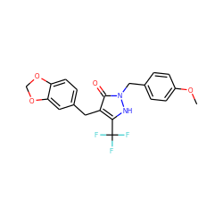 COc1ccc(Cn2[nH]c(C(F)(F)F)c(Cc3ccc4c(c3)OCO4)c2=O)cc1 ZINC000140839615