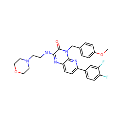 COc1ccc(Cn2c(=O)c(NCCN3CCOCC3)nc3ccc(-c4ccc(F)c(F)c4)nc32)cc1 ZINC000043023388