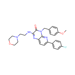 COc1ccc(Cn2c(=O)c(NCCN3CCOCC3)nc3ccc(-c4ccc(F)cc4)nc32)cc1 ZINC000043021347