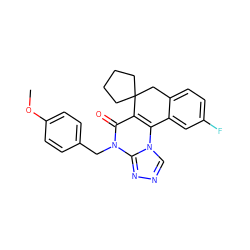 COc1ccc(Cn2c(=O)c3c(n4cnnc24)-c2cc(F)ccc2CC32CCCC2)cc1 ZINC000169303101