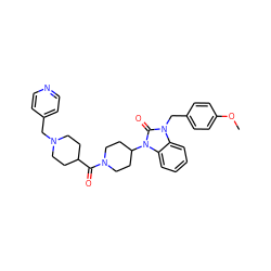 COc1ccc(Cn2c(=O)n(C3CCN(C(=O)C4CCN(Cc5ccncc5)CC4)CC3)c3ccccc32)cc1 ZINC000058582858