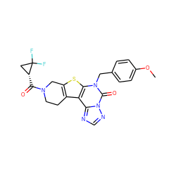 COc1ccc(Cn2c(=O)n3ncnc3c3c4c(sc32)CN(C(=O)[C@@H]2CC2(F)F)CC4)cc1 ZINC001772653704