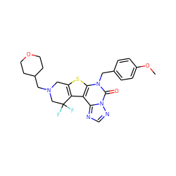 COc1ccc(Cn2c(=O)n3ncnc3c3c4c(sc32)CN(CC2CCOCC2)CC4(F)F)cc1 ZINC000210715337