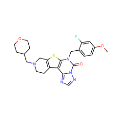 COc1ccc(Cn2c(=O)n3ncnc3c3c4c(sc32)CN(CC2CCOCC2)CC4)c(F)c1 ZINC000210715386