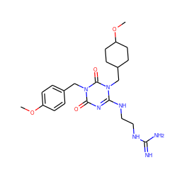 COc1ccc(Cn2c(=O)nc(NCCNC(=N)N)n(CC3CCC(OC)CC3)c2=O)cc1 ZINC000101272175