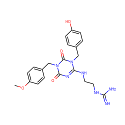 COc1ccc(Cn2c(=O)nc(NCCNC(=N)N)n(Cc3ccc(O)cc3)c2=O)cc1 ZINC000101272176