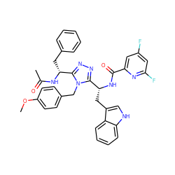 COc1ccc(Cn2c([C@@H](Cc3ccccc3)NC(C)=O)nnc2[C@@H](Cc2c[nH]c3ccccc23)NC(=O)c2cc(F)cc(F)n2)cc1 ZINC000653849317