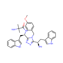 COc1ccc(Cn2c([C@H](N)Cc3c[nH]c4ccccc34)nnc2[C@@H](Cc2c[nH]c3ccccc23)NC(=O)C(C)(C)N)cc1 ZINC000653850985