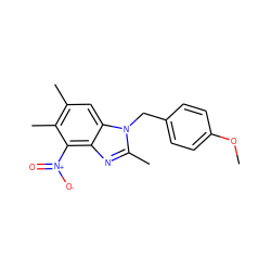 COc1ccc(Cn2c(C)nc3c([N+](=O)[O-])c(C)c(C)cc32)cc1 ZINC000004052662