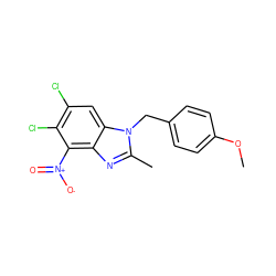 COc1ccc(Cn2c(C)nc3c([N+](=O)[O-])c(Cl)c(Cl)cc32)cc1 ZINC000653701706