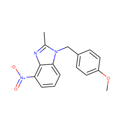 COc1ccc(Cn2c(C)nc3c([N+](=O)[O-])cccc32)cc1 ZINC000653699477