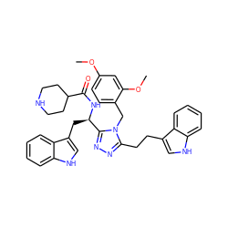 COc1ccc(Cn2c(CCc3c[nH]c4ccccc34)nnc2[C@@H](Cc2c[nH]c3ccccc23)NC(=O)C2CCNCC2)c(OC)c1 ZINC000014970574