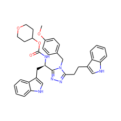 COc1ccc(Cn2c(CCc3c[nH]c4ccccc34)nnc2[C@@H](Cc2c[nH]c3ccccc23)NC(=O)OC2CCOCC2)cc1 ZINC000028978306