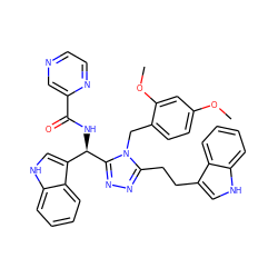 COc1ccc(Cn2c(CCc3c[nH]c4ccccc34)nnc2[C@H](NC(=O)c2cnccn2)c2c[nH]c3ccccc23)c(OC)c1 ZINC000028973222