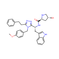 COc1ccc(Cn2c(CCc3ccccc3)nnc2[C@@H](Cc2c[nH]c3ccccc23)NC(=O)[C@@H]2C[C@@H](O)CN2)cc1 ZINC000014970480