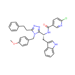 COc1ccc(Cn2c(CCc3ccccc3)nnc2[C@@H](Cc2c[nH]c3ccccc23)NC(=O)c2ccc(Cl)nc2)cc1 ZINC000473168857