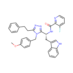 COc1ccc(Cn2c(CCc3ccccc3)nnc2[C@@H](Cc2c[nH]c3ccccc23)NC(=O)c2ncccc2F)cc1 ZINC000473169806