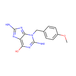 COc1ccc(Cn2c(N)nc(O)c3nc(N)nc2-3)cc1 ZINC000100645729