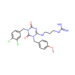 COc1ccc(Cn2c(NCCCNC(=N)N)nc(=O)n(Cc3ccc(Cl)c(Cl)c3)c2=O)cc1 ZINC000101272167