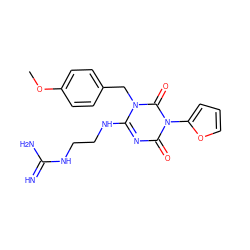 COc1ccc(Cn2c(NCCNC(=N)N)nc(=O)n(-c3ccco3)c2=O)cc1 ZINC000101272150